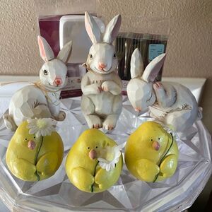 Wooden Easter Bunnies Easter Chicks PLUS Mozaik Snack Plates and Forks Sets